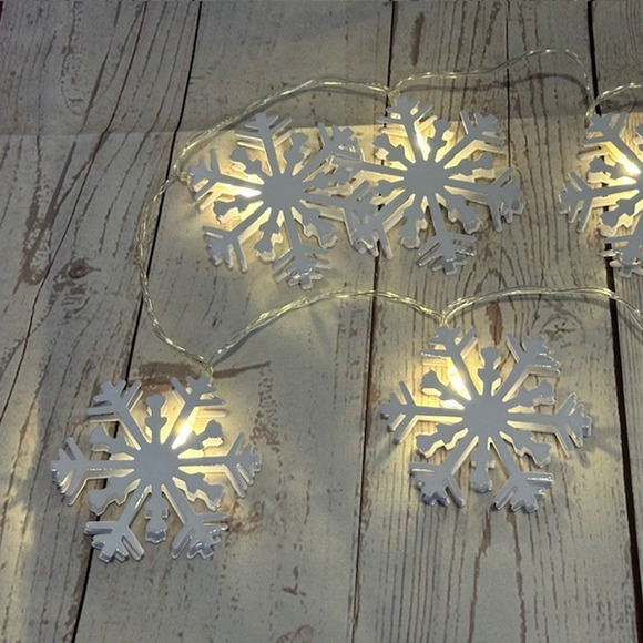 10 LED Snowflake String Snowflake Lights White Battery Operated 4ft - Picture 2 of 6